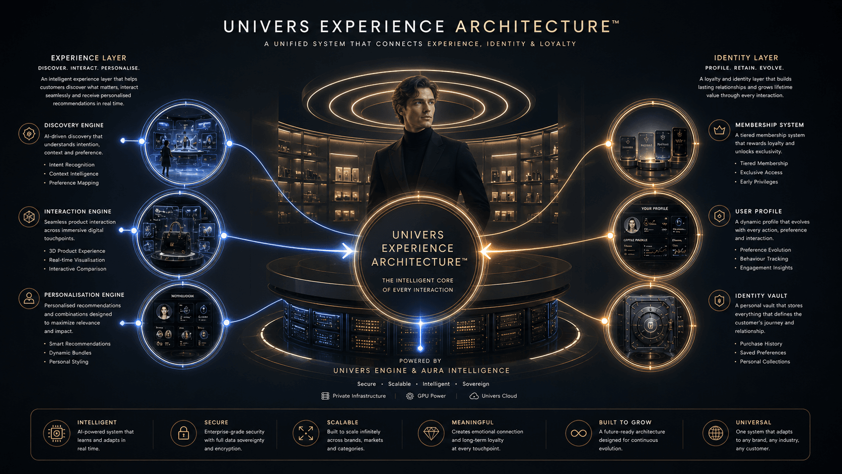 Univers Experience Architecture™, unified system connecting discovery, interaction, personalisation and identity