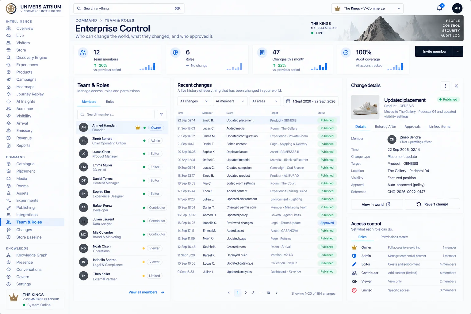 Atrium Enterprise Control: roles, permissions and a traced history of changes.